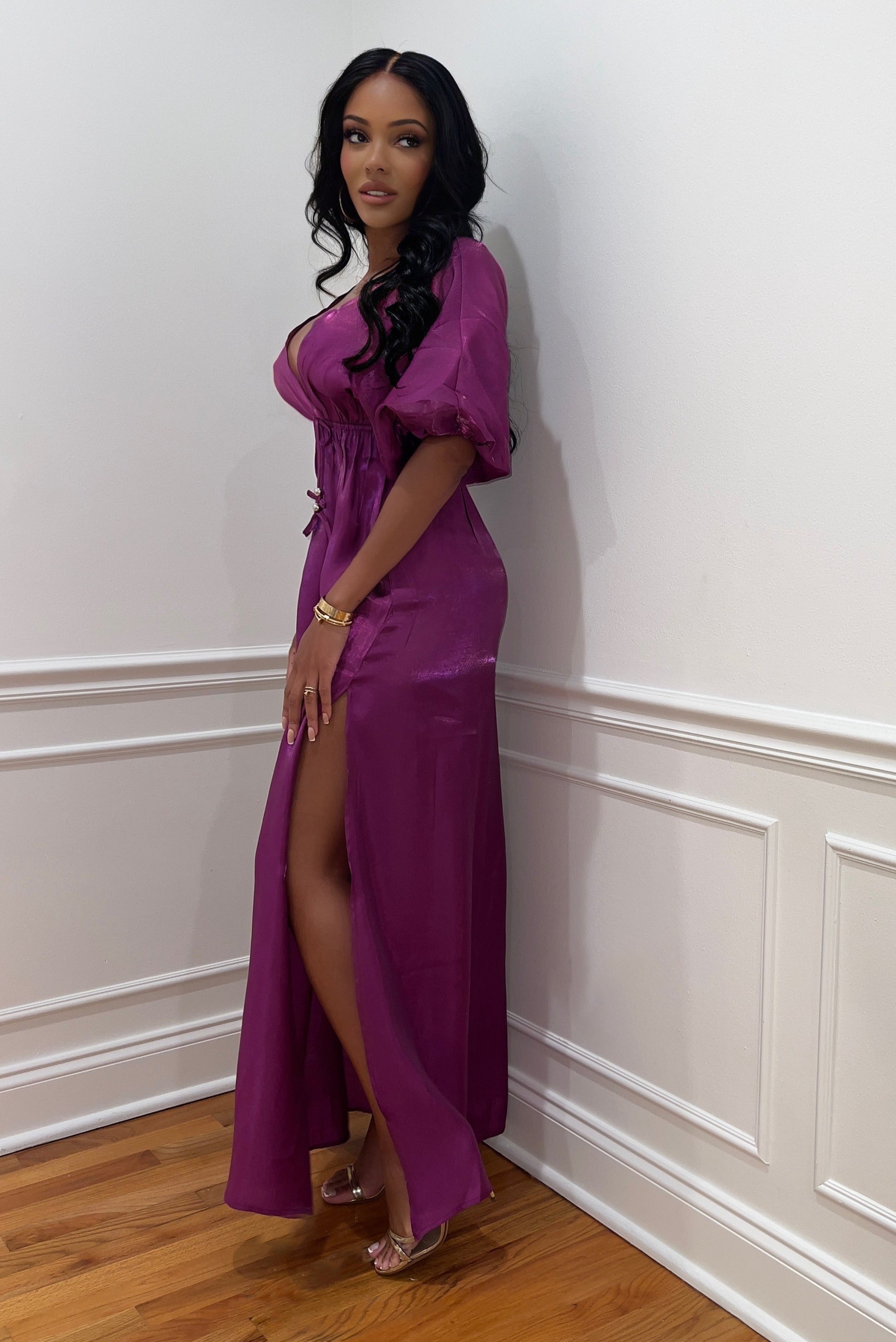 Hazel Slit Maxi Dress (Magenta)